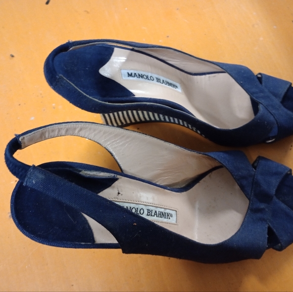 Manolo Blahnik Women's Sling Back Clog Navy Shoes Size 38/7(80) - Picture 5 of 9